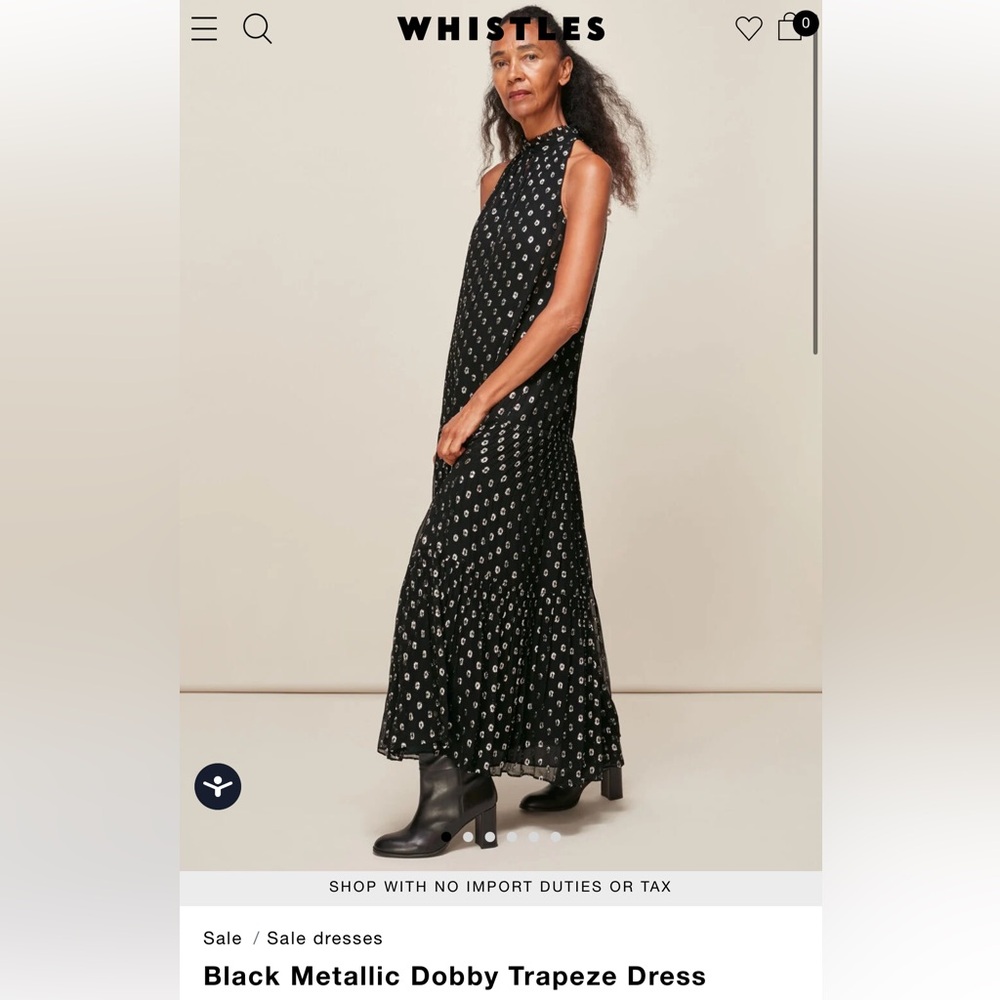 Whistles Black Metallic Dobby Trapeze Dress